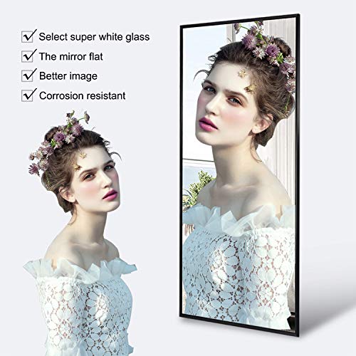 Image of NeuType Full Length Bedroom Wall-Mounted Floor Mirror with Standing Holder (Elegant Black)