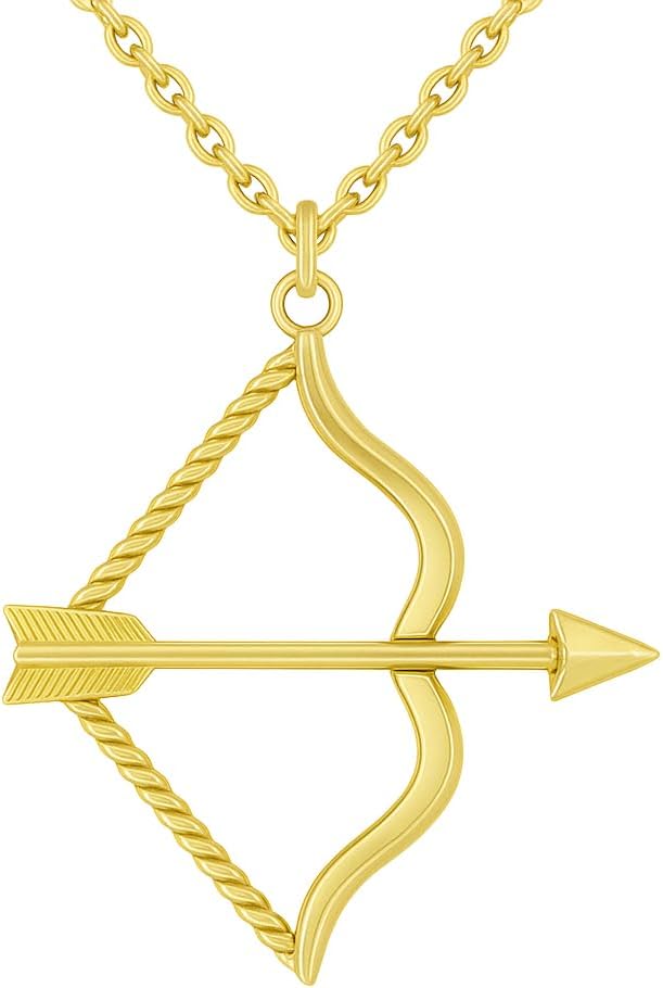 Takar Archery Pendant Necklace – 925 Sterling Silver Gold Plated Vermeil Bow and Arrow Charm Necklace – Adjustable 16 & 18 inch rolo chain – Archery Accessories for Men and Women – Made in USA