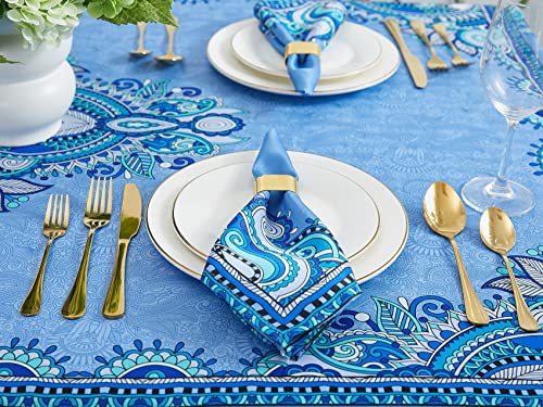 Yihomer Mykonos Blue Paisley Tile Bordered Tablecloth - Wrinkle Free Table Cloth For Spring Summer Decorations, Picnics And Parties - Indoor Outdoor, Stain And Water Resistant, 60 X 84 Inch Rectangle #TOP5