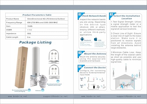 BOOBRIE 4G 5G LTE Antenna Outdoor 10dBi SMA TS9 Adapter 698-2700 3300-3800MHz High Gain WiFi Antenna Outdoor LOW LOSS Dual SMA Male 5M RG58 Cable 4G LTE OmniDirectional Router Hotspot - Image 8