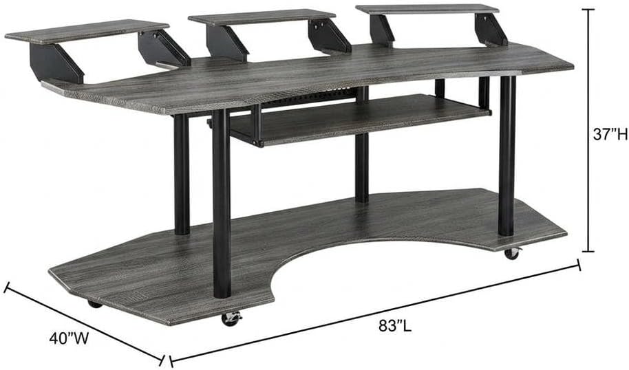Black Oak Music Recording Studio Desk, Contemporary Steel and PVC Veneer Finish, Spacious Work Surface for Home and Professional Use