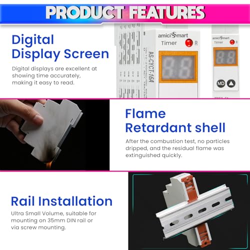 Image of amiciSmart Multi-Functional On, Off Delay, Cycle Timer Switch | 0.1 sec to 99 Days Range with 20 Function Modes, AC /DC Time Relay (16A)