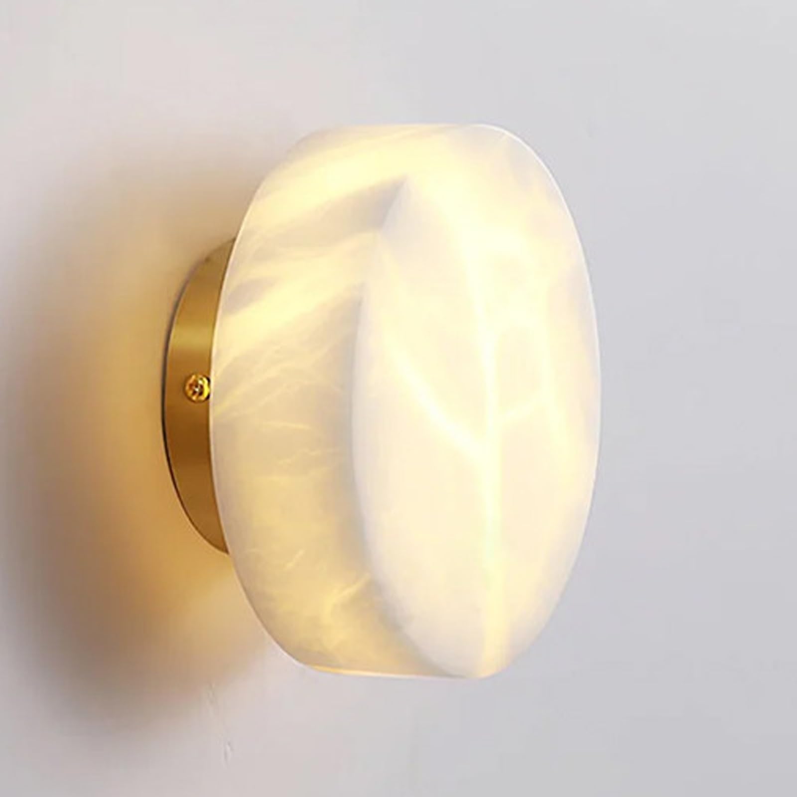 Lampada da parete rotonda in alabastro, mini lampada da parete in marmo, applique da parete in pietra naturale, lampade da parete for illuminazione da comodino, LED - 5 W - 3000K