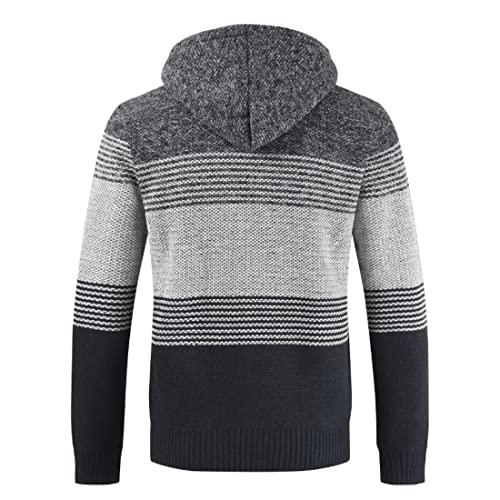 Image of Kinkia Men's Zip Up Hoodies Casual Long Sleeve Full Zipper Sherpa Fleece Lined Knit Cardigan Sweater Jacket with Pockets