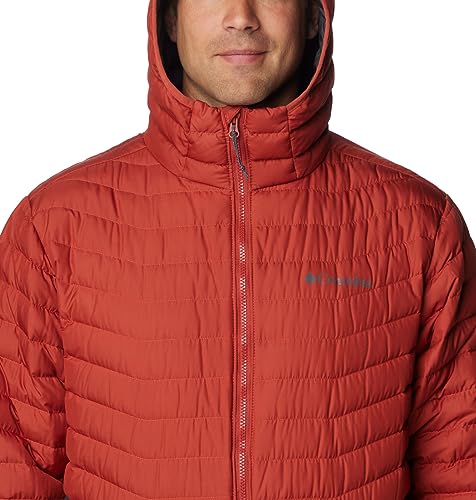 Image of Columbia Men's Westridge Down Hooded Jacket, Shark /Warp Red, 6X Big