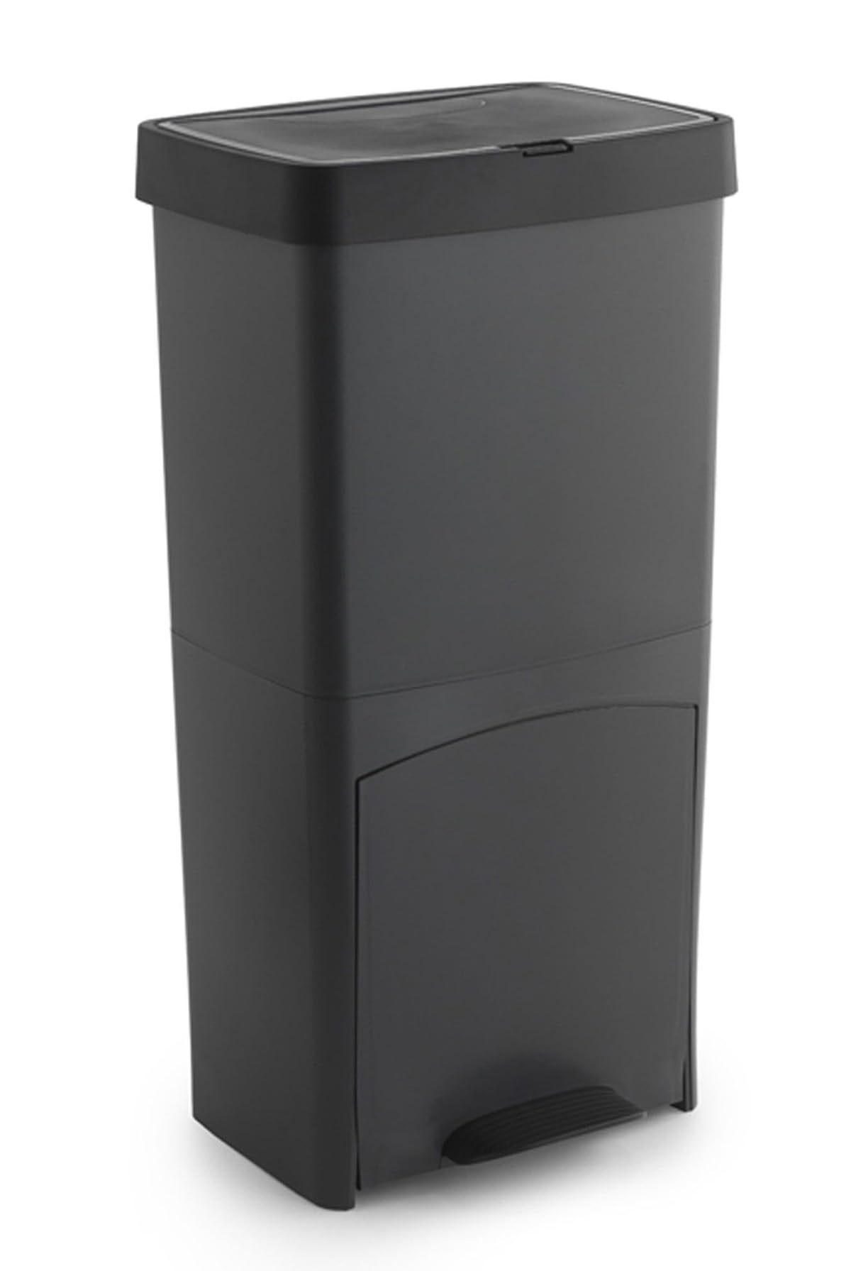 Poubelle de tri sélectif à pédale, Poubelle de Recyclage – 3 Compartiments Coloris Noir, 70 L - Longueur 39 x Profondeur 30 x Hauteur 76 cm