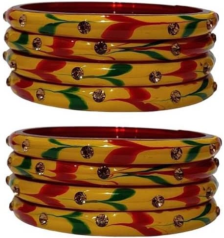G.S.Bangle Attractive Wedding Fancy Glass Bangle Set For Party, Marriage, Function And Daily Use (Pack Of 8)