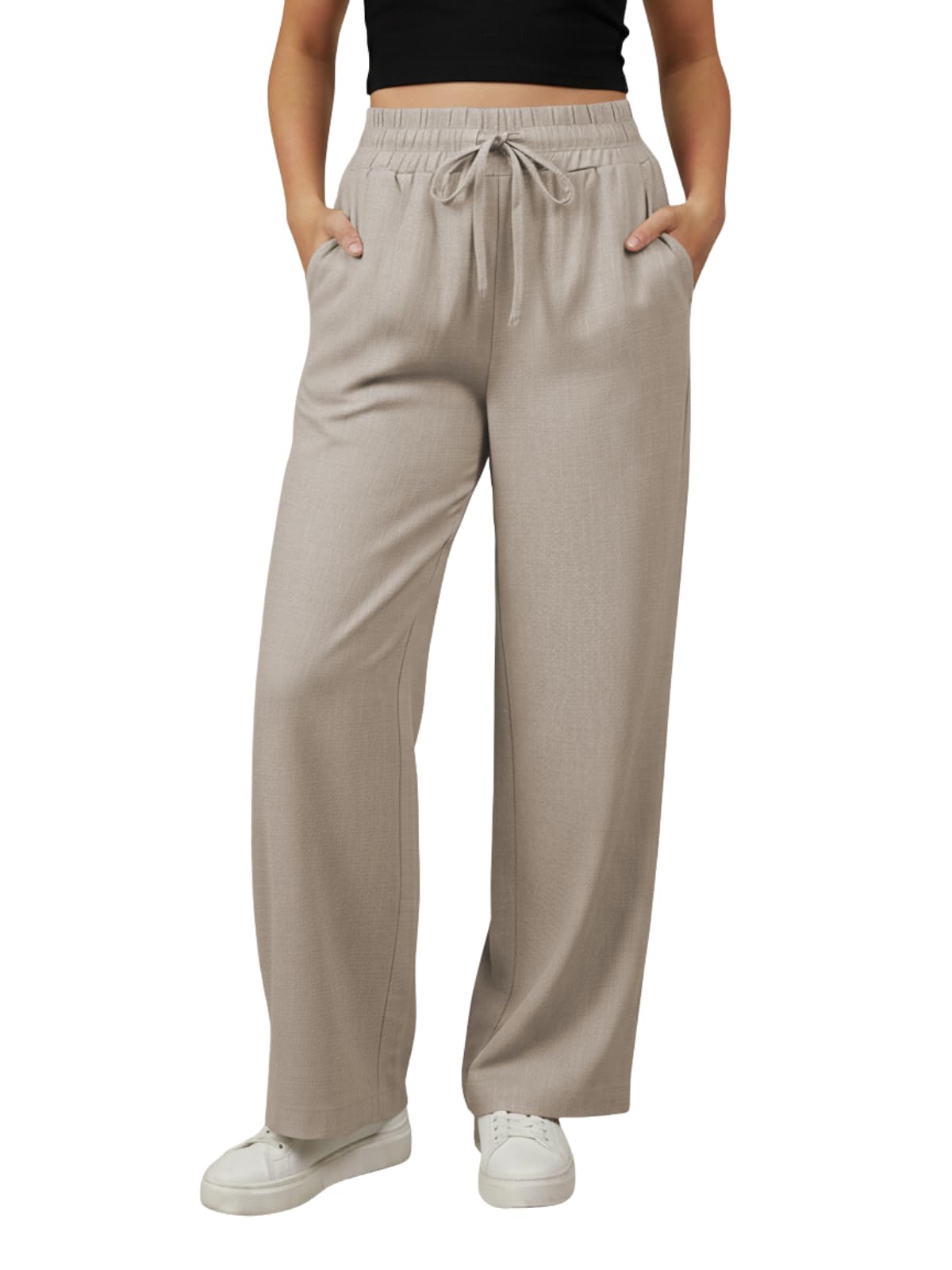 Women Relaxed Fit Wide Leg Trousers | Malai Cottage Elastic Drawstring Wide Leg Pants for Women | Casual Straight Lounge Pants with Pockets | Stylish Everyday Office Outfit Bottom Pant-image-44