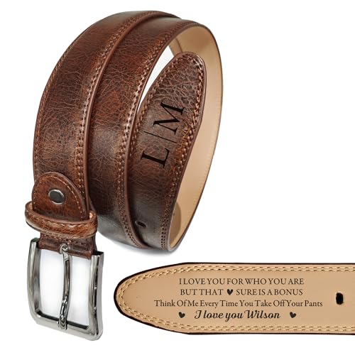 EDSG Personalized Mens Belt Engraved Leather Belt for Men Valentines Gifts for Him Husband Boyfriend Men's Belt Gifts