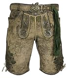 Trachtenland Maddox Kurze Lederhose Amsel - Speckig Natur Grün - Gr. 48