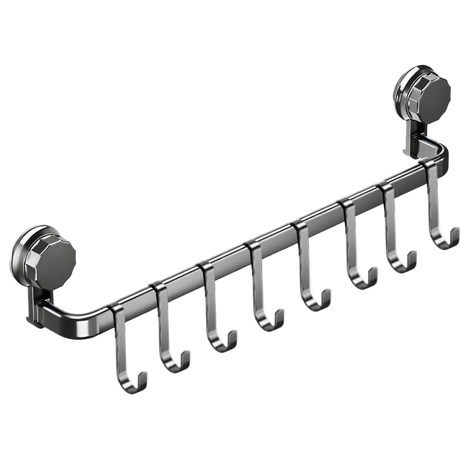 Küchenstange,Hakenleiste Küche ohne Bohren mit 8 Haken,Küchenutensilienhalter Saugnapf Montage,45 cm lang,Halter für Küchenutensilien,Selbstklebend Abnehmbarer Haken für Küche, Bad, Zimmer (Grau)