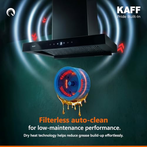 Image of Kaff Kitchen Chimney 90 cm,1450 CMH Suction Filterless Auto Clean, Low Noise T Shape Wall Mounted Black Kitchen Exhaust Chimney for Home and Modular Kitchen | Monte DHC