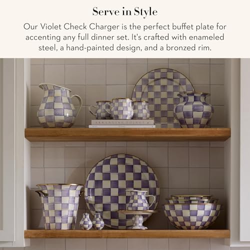 Image of MACKENZIE-CHILDS Enamel Charger Plate, Purple-and-White Violet Check