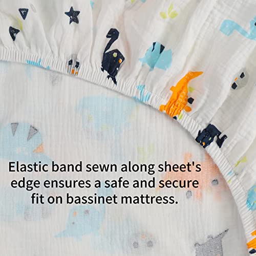 Muslin Bassinet Sheets 2 Pack Set For Baby Boy, 100% Muslin Cotton Fitted Sheet For Oval Hourglass And Rectangular Bassinet Mattress, Elephant Giraffe And Dinosaur #TOP3