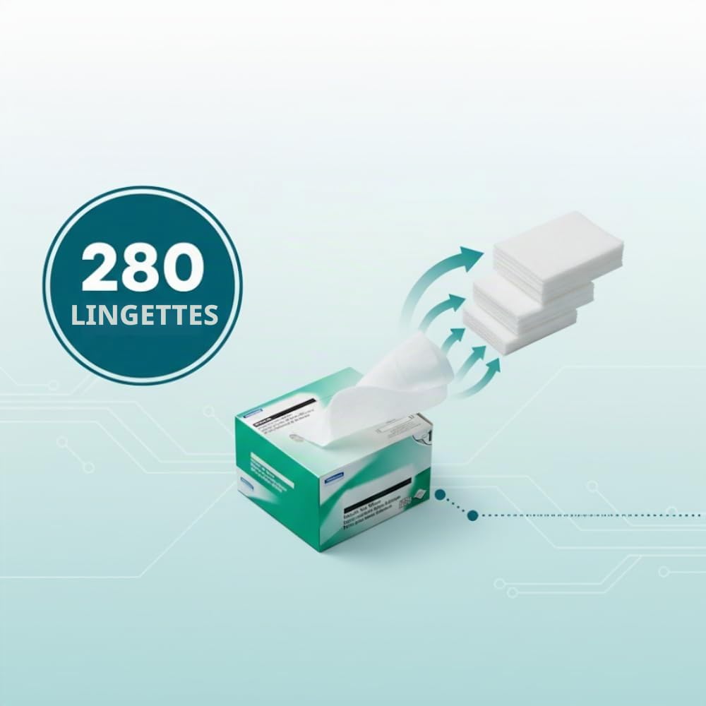 Lot de 280 lingettes de nettoyage délicates en fibre optique sans poussière, antistatiques pour le nettoyage et l'entretien des connecteurs de fibre optique
