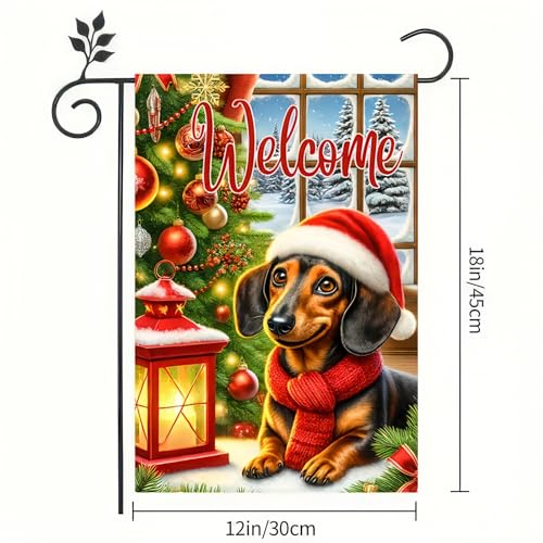 Image of BlissYard Christmas Dachshund Dog Garden Flag 12x18 Inch Polyester | Double sided polyester, Christmas dachshund scarf lantern design, cozy dog lover decor for holiday porch and yard