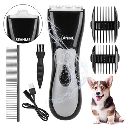 Dog Clippers Washable, New Upgrade Waterproof Pet Grooming Kit with Double Blades Professional Electric Trimmer Set Rechargeable Cat Trimmer Low Noise Shaver for Pets/Dogs/Cats （Oil is not included）