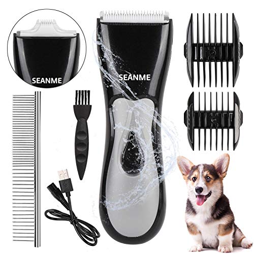 seanme Dog Clippers Washable, New Upgrade Waterproof Pet Grooming Kit with Double Blades Professional Electric Trimmer Set Rechargeable Cat Trimmer Low Noise Shaver for Pets/Dogs/Cats