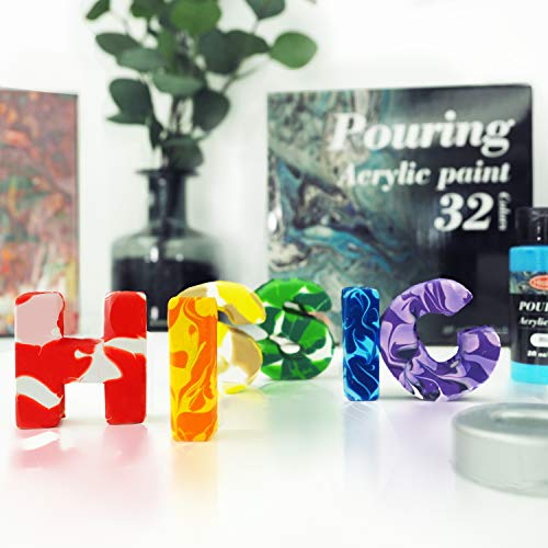 Acrylic Pouring Paint of 36 Bottles (2 oz/60ml),32 Assorted Colors Set to Pre-Mixed High Flow Acrylic Paint Pouring Supplies for Canvas Glass Paper Wood Tile and Stones, Complete Paint Pouring Kit - Thumbnail 5