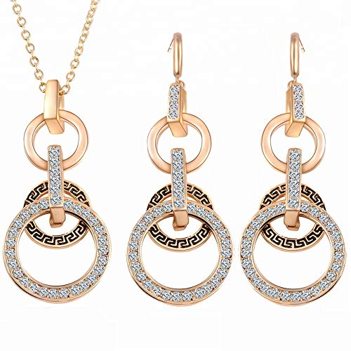 Preisvergleich Produktbild Schwarz-Pfer Petiho Roségold vergoldet Halskette Ohrringe Schmuckset unregelmäßige Münzform griechischer Stil