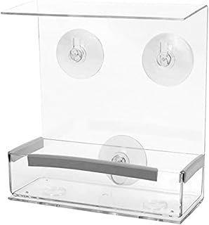 Window Bird Feeder, Sturdy and Durable Acrylic Clear Birds Feeders with Strong Suction Cups Removable Seed Tray Drain Holes Bird Feeder for Viewing Wild Birds Outside