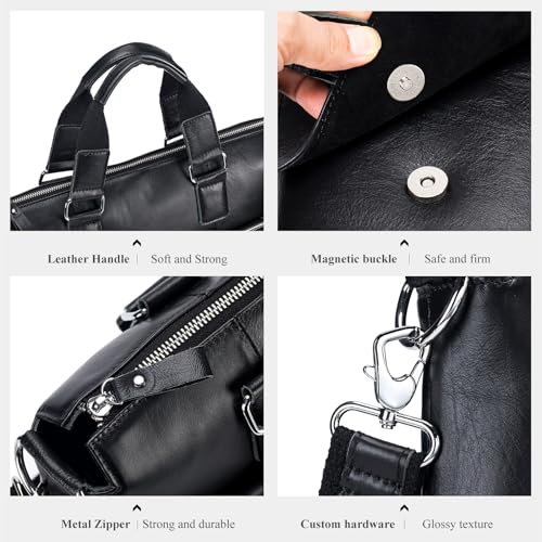 Bolso Mensajero de Cuero Vintage para Laptop 16 Pulgadas Negro miniatura 5