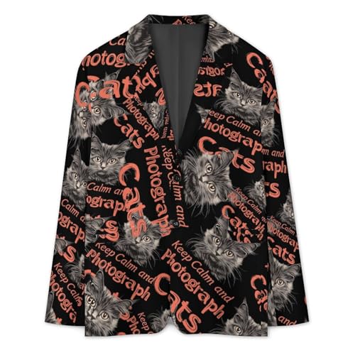 Keep Calm and Photograph Cats Men's Slim Suit Long-Sleeve Prom Tuxedo Classic Two Button Business Jacket3