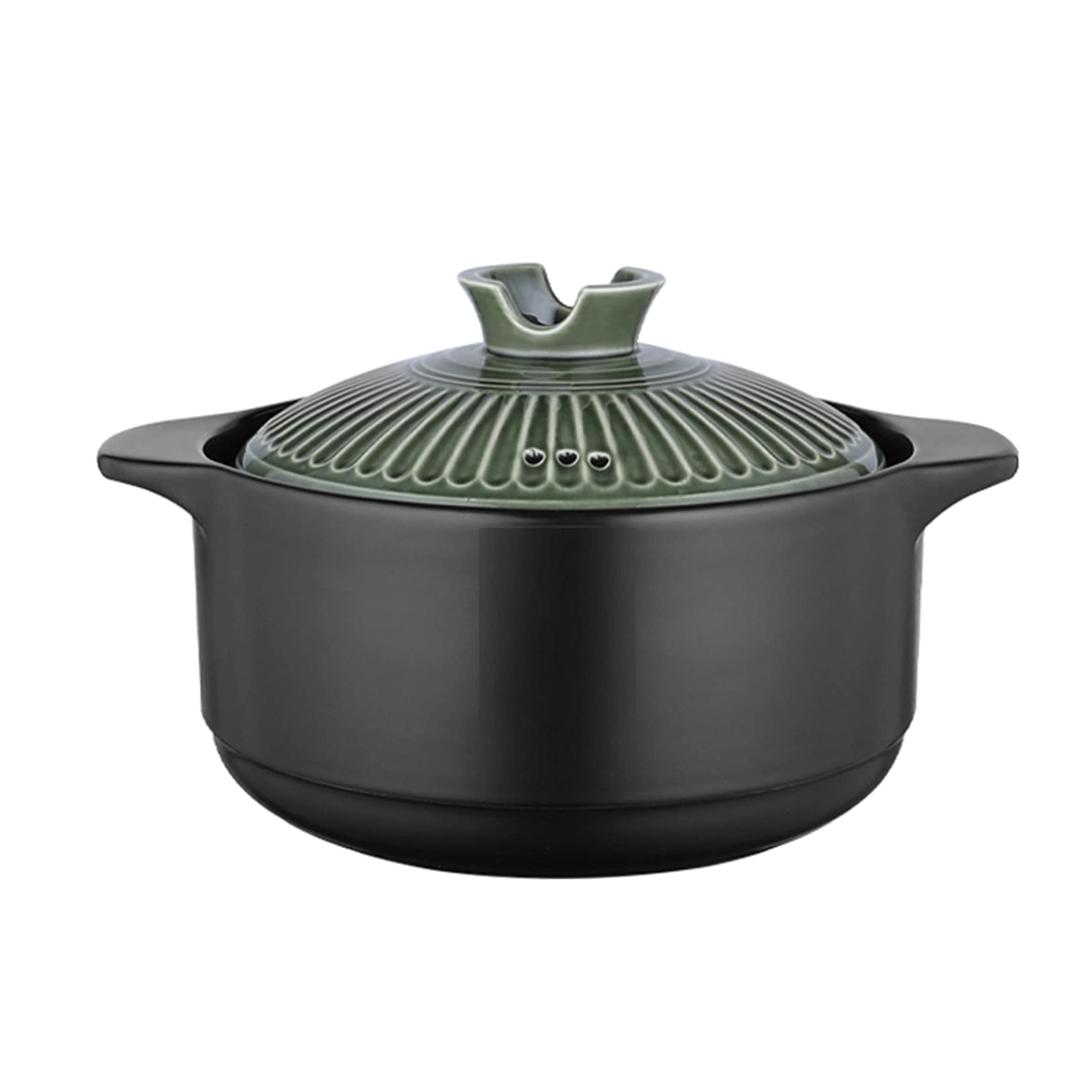 METTEOR Double Handle Lid Ceramic Tureen Soup With Open Fire Round zwart Dish Casserole Clay Pot Earthen Cookware Heat-resistant (Blauw (Groen 4.5L)