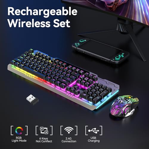 Qyszy88 Wireless Gaming Keyboard And Mouse Combo, Rgb Backlit Rechargeable 2000 Mah Battery thumb #1