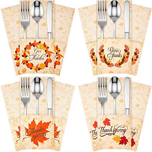Amazon.com: Thanksgiving Cutlery Holder 24 PCS Thanksgiving Utensil ...