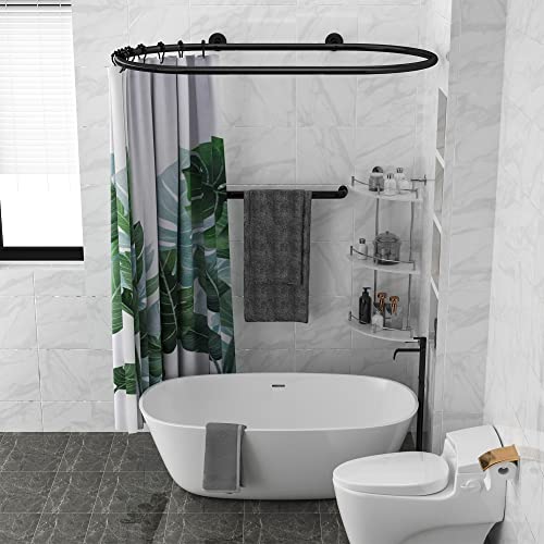 Image of Al alloy Oval Shower Curtain Rod Hoop Square Shape Bathroom Rod for Clawfoot Tub Free Standing Tubs (Black)