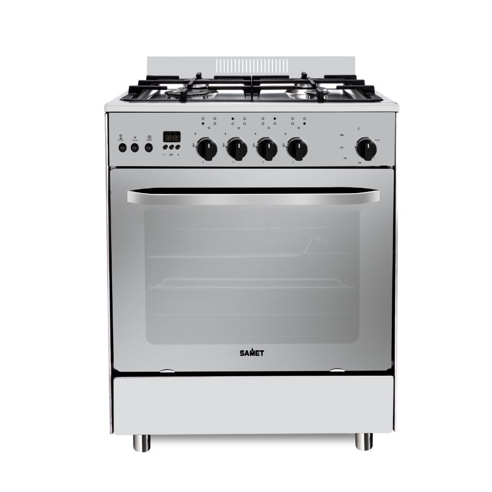 Samet, Cucina a Gas 4 Fuochi 60x60 cm, con Forno a Gas e Grill Elettrico, Classe A, in Acciaio Inox, Accessori Inclusi, Modello Stromboli