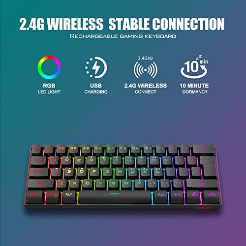 Redthunder 60% Wireless Gaming Keyboard, Rgb Backlit Ultra Compact Mini Keyboard, Ergonomic Waterproof Mechanical Feeling Keyboard For Pc, Mac, Ps4, Xbox One Gamer #TOP2