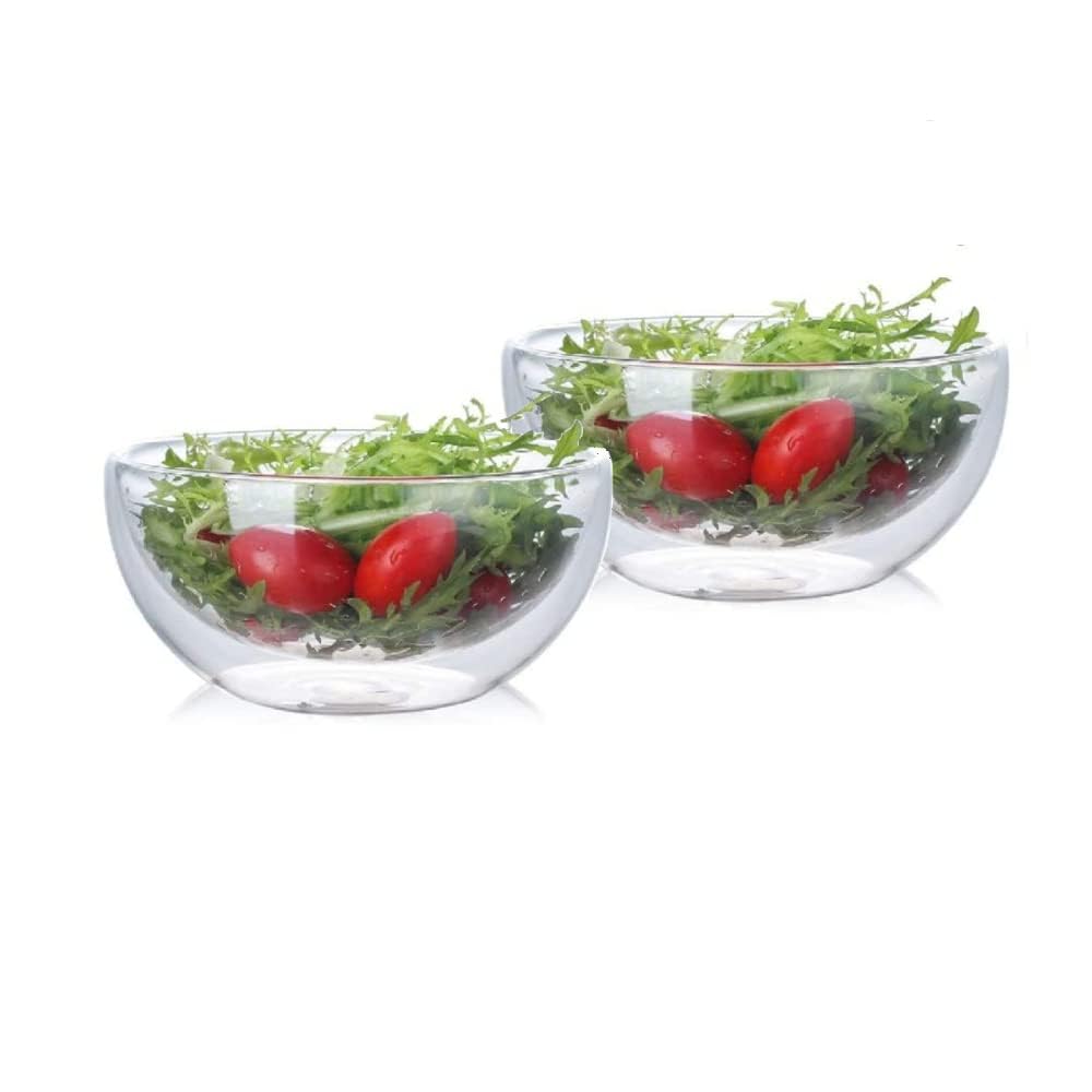 Double Wall Borosilicate Salad, Pasta, Matcha, Rice, Soup Bowl, Hot And Cold Serving Bowls, Fruit Bowls, Set of 2 (500 ML)