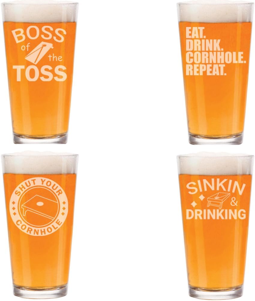 MIP 16 oz Beer Pint Glass Gift Set Of 4 Cornhole Collection