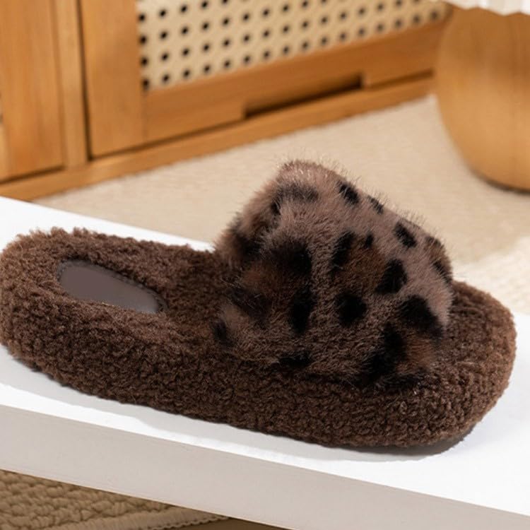 Kids Leopard Print Fuzzy Slippers Plush Lined Winter Indoor House Shoes - image 4