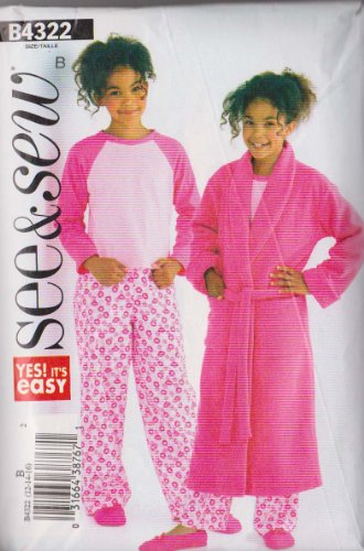 BUTTERICK PATTERNS B4322 Girls' Robe, Top and Pants, Size B(12-14-16)