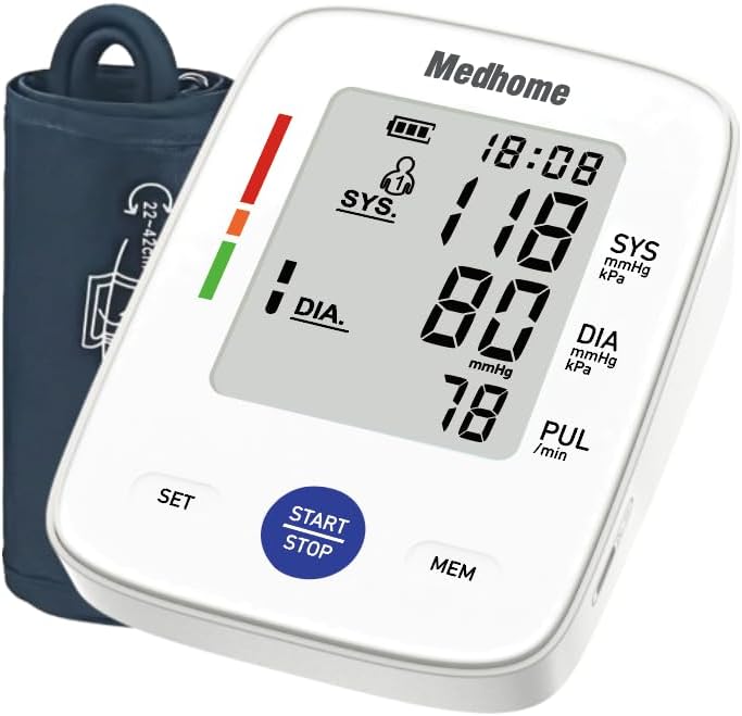 Monitor de presión arterial para uso doméstico, parte superior del brazo, máquina de presión arterial Medhome brazo superior (8.7 a 16.5 pulgadas