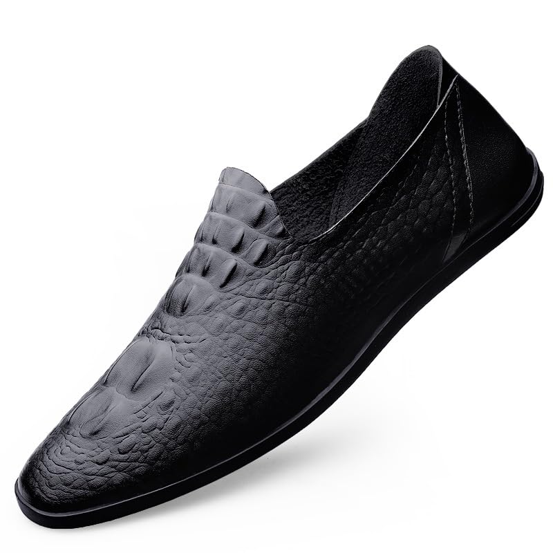 Mens Loafers Shoe Round Toe Solid Color Crocodile Print Loafer Shoes Comfortable Resistant Flexible Classic Wedding Slip On