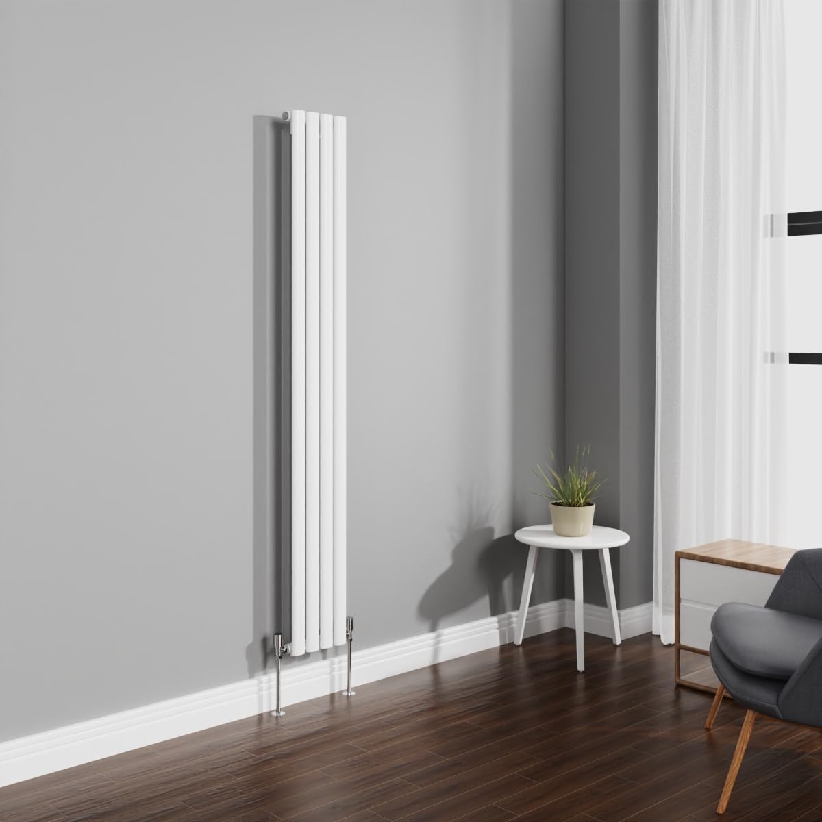 Nrg Gloss White 1800X236mm Radiator Vertical Oval Panel Single Rad