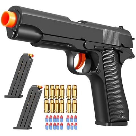 Look Real Toy Gun with Ejecting Soft Bullets,Pistol Toys Play EVA Foam Blaster Realistic Model Gun Soft Bullet Gift Gun with Ejection Shell Bullets Fake Gun Model Blasting Cover