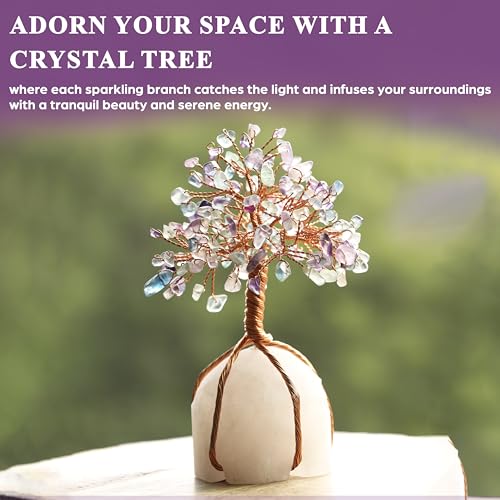 Image of Fluorite Crystal Tree of Life Natural Quartz Stone Base 5-6 inch Spiritual | Gemstone for mediataion Feng Shui Home Decor Chakra, Copper Wire Money Bonsai, Healing Stones, Luck Charm Gift For women