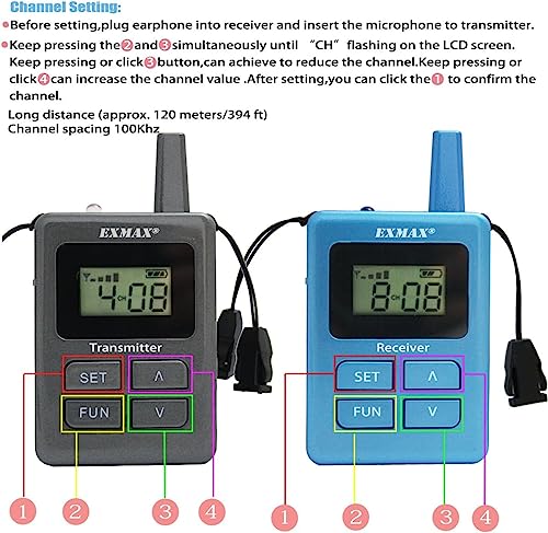 EXMAX ELGT-470 Sistema inalámbrico de transmisión de voz con 100 canales para turismo y conferencias (2 transmisores 30 receptores + estuche de carga de 32 ranuras) miniatura 4