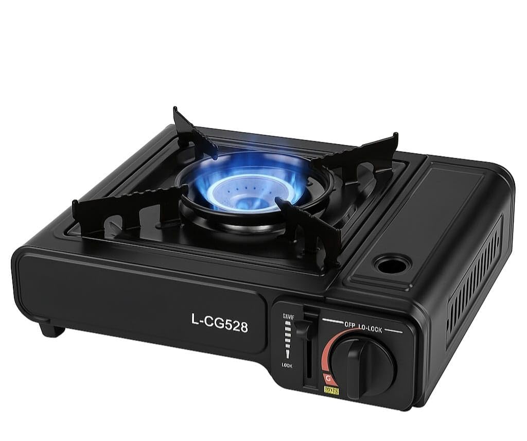 Hornillo de Gas Portátil con Maletín Cocina Camping a Gas Butano Encendido Automático Piezoeléctrico Potente, Seguro y de Bajo Consumo Ideal Camping, Excursiones y Emergencias Cartucho Gas No Incluido