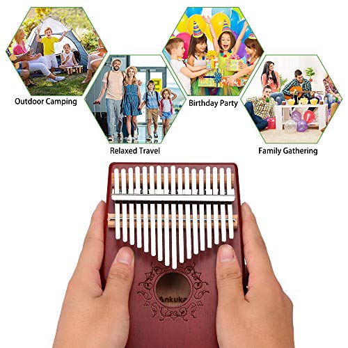 Ankuka Kalimba Thumb Piano 17 Keys with Mahogany Wood, Finger Piano Builts-in Waterproof Protective Box, Easy to Learn Portable Musical Instrument,Gift for Kids Adult Beginners (Mahogany) - Thumbnail 5