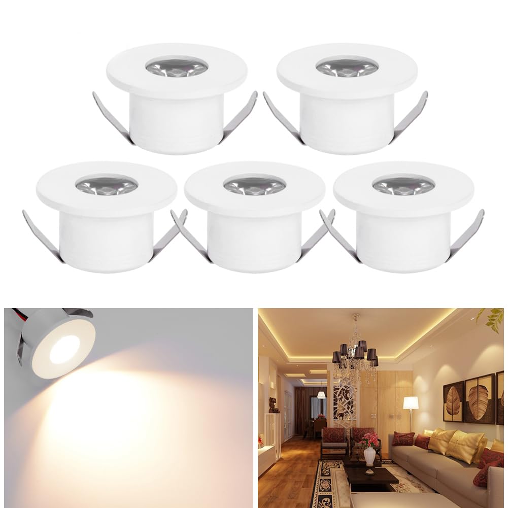 Sorfia 5pcs 1W 1 Inch Recessed LED Lights Mini Recessed LED Lights AC 110V | 120LM Aluminum 1 inch recessed light Under Cabinet Lighting 1 inch led