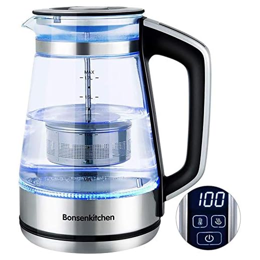 Electric Glass Kettle, Bonsenkitchen 1.7L Temperature Control (40 ℃ - 100℃) Tea Filter Kettle with Keep Warm Function, 2200W Fast Heating,Auto Shut-Off & Boil-Dry Protection