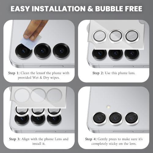 Image of ArmourPro Camera Lens Protector for Samsung Galaxy S25 with Auto Alignment Installation Frame, AR+AF Coated Tempered Glass Camera Rings, Anti-Scratch, Case Friendly | Silver