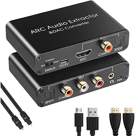 UNSTINCER HDMI ARC Audio Extractor+192KHz DAC Converter, Multifunctional Digital SPDIF Optical Toslink Coaxial to Analog RCA L/R 3.5mm Jack and Coaxial SPDIF, Audio Adapter for TV Phono Cover