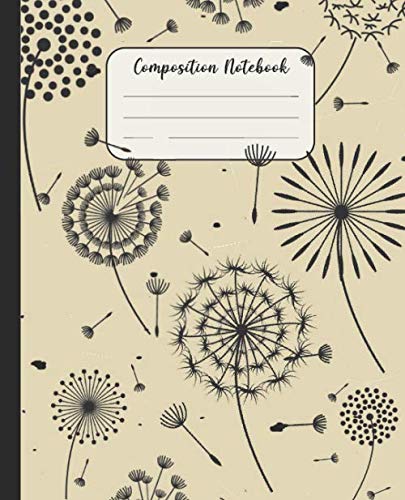 Composition Notebook: Vintage Matte Cover, Floating Dandelions (7.5 x 9.25 inches) with Dandelion Thematic Lined Pages on Cream Paper